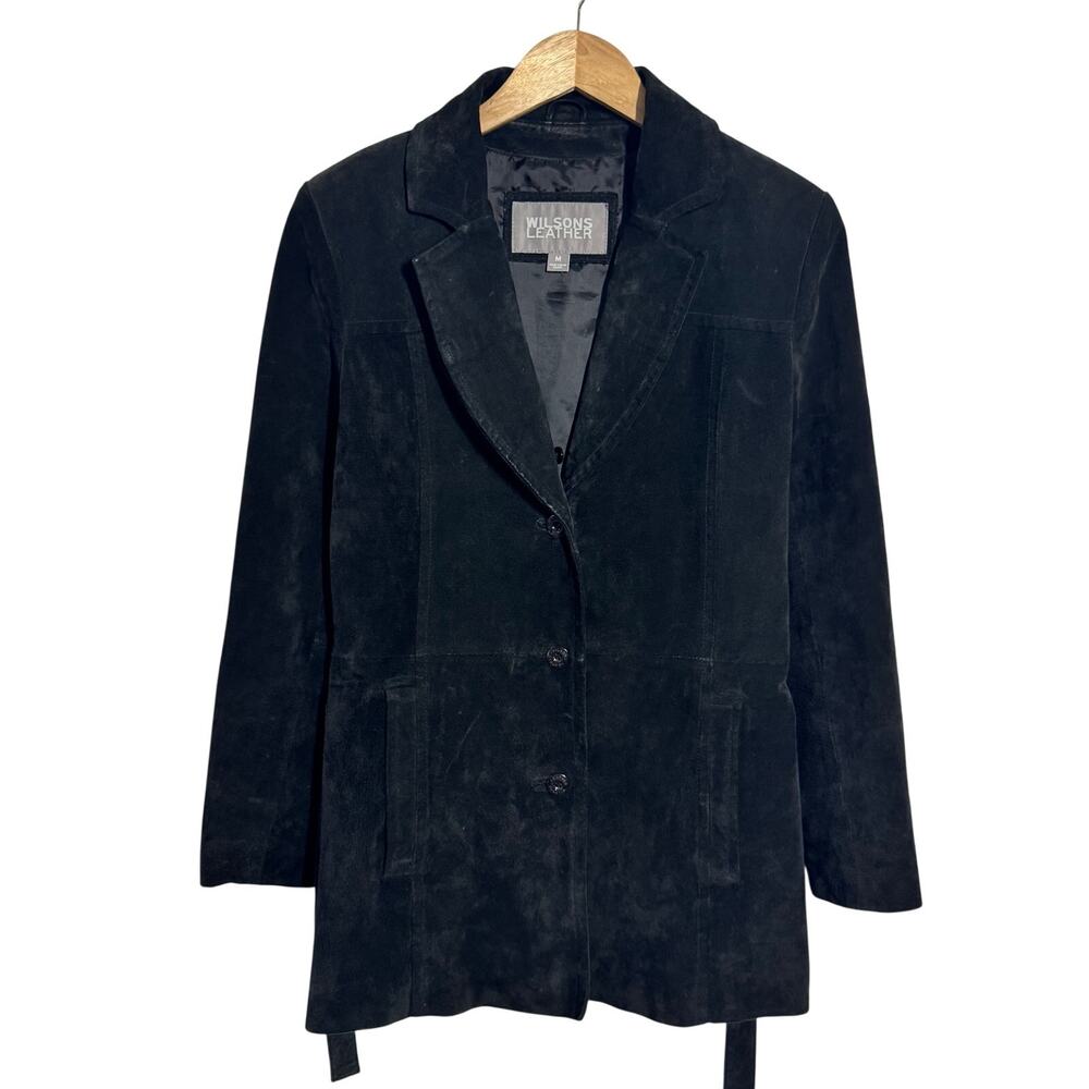 Vintage Wilson’s Leather Suede Jacket‎ Women M Black Minimal Old Money Quite Lux